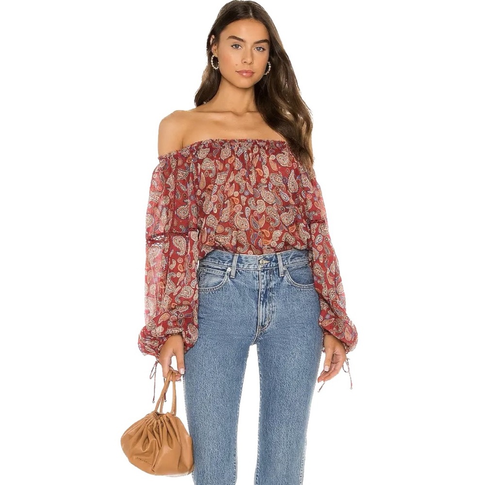 Free People Red Paisley Off-Shoulder Bodysuit